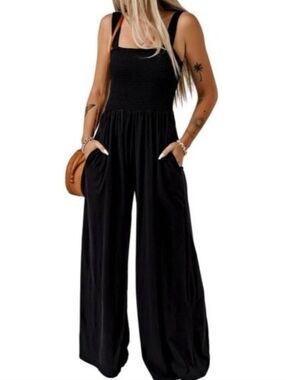 Dokotoo Sleeveless Black Flowy Wide Leg Stretch Jumpsuit w Pockets Women's Small